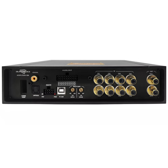 ZAPCO ADSP-Z12 IV-10A Zintegrowany 12-kanałowy DSP / 10-kanałowy wzmacniacz klasy D 12-kanałowy procesor DSP, 10-kanałowy wzmacniacz, 8 wejść RCA, 2 w